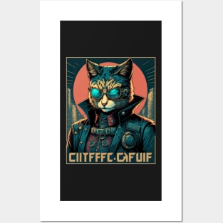 cyber detective cat portrait wearing cool glasses Posters and Art